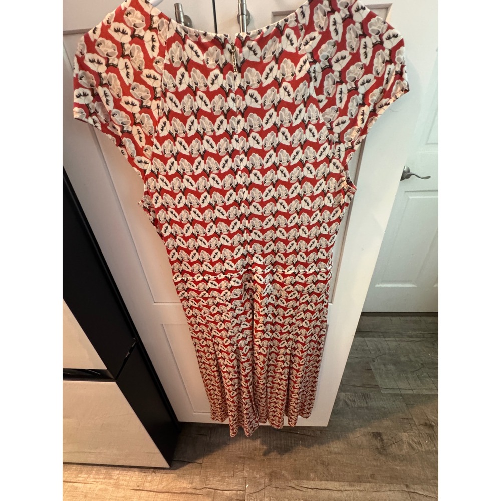 Tory Burch Red White Floral Print Short Sleeve Pleated Midi Dress Size S - Picture 3 of 6